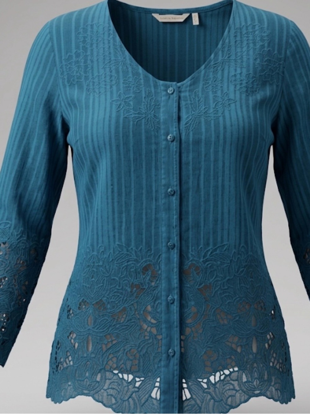 Soft Surroundings Teal Lace-Detail Button Front Tunic